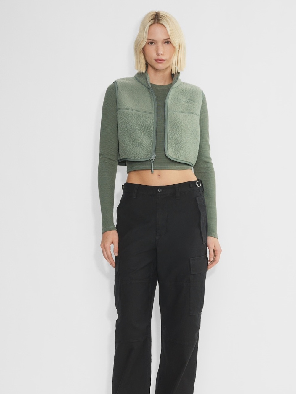 Aritzia Polartec Thermal Pro Cropped Vest in Smokey Sage